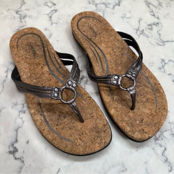 Aetrex Taylor Women's Metallic gunmetal Sandals size 40 9-9.5 - Picture 1 of 8